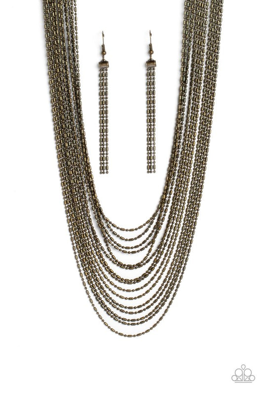 Cascading Chains - Brass - Paparazzi Necklace Image