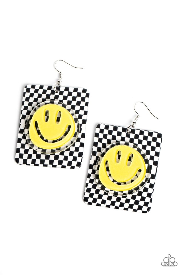 Cheeky Checkerboard - Yellow - Paparazzi Earring Image