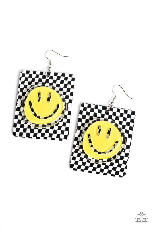 Cheeky Checkerboard - Yellow - Paparazzi Earring Image