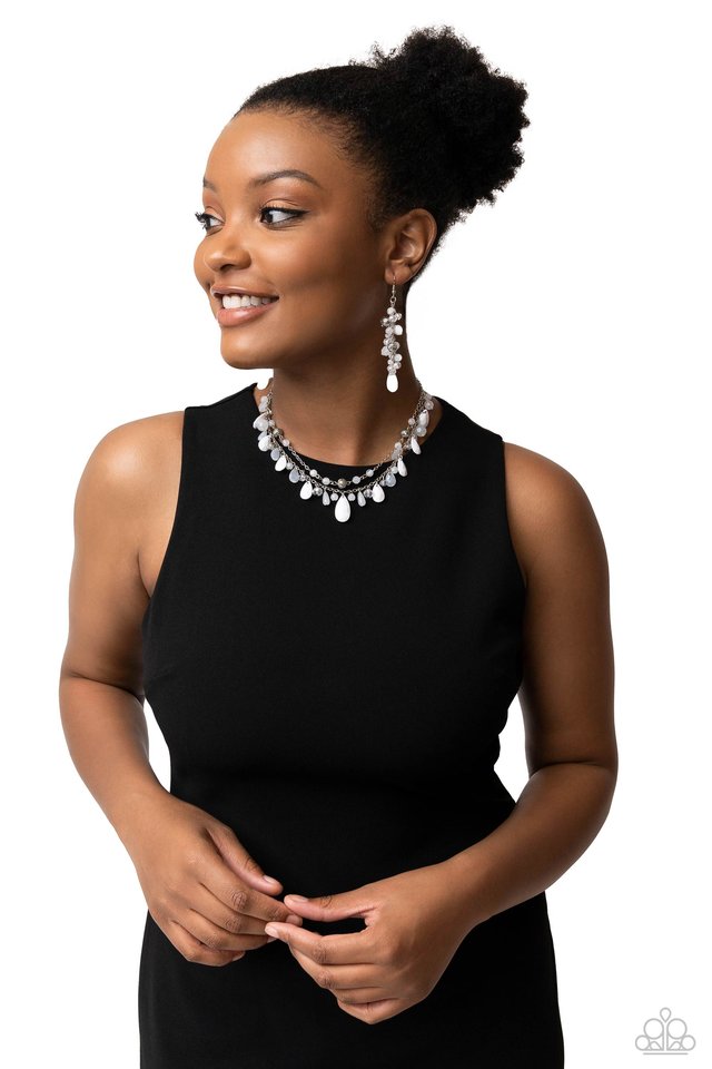 Cheeky Cascade - White - Paparazzi Earring Image