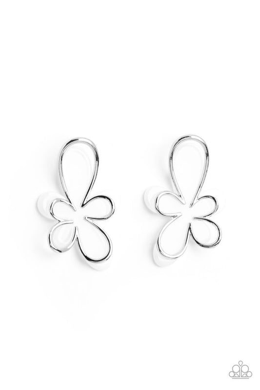 Glimmering Gardens - White - Paparazzi Earring Image