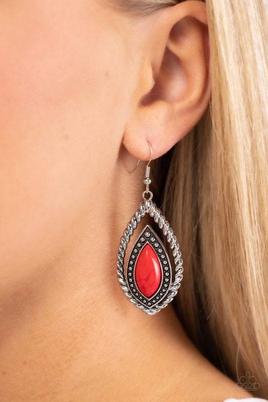 Twisted Trailblazer - Red - Paparazzi Earring Image