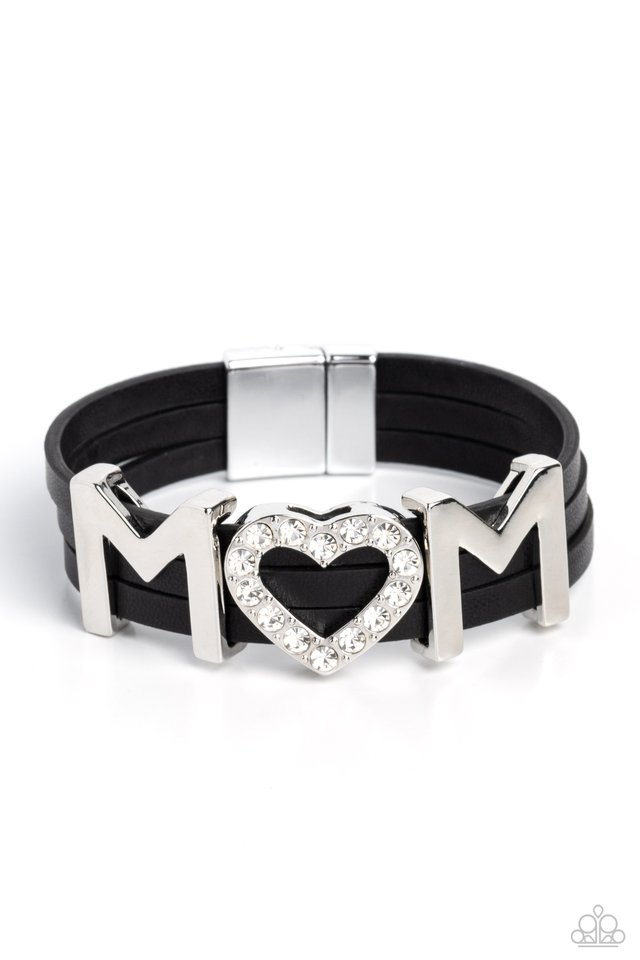 Paparazzi Bracelet ~ Heart of Mom - Black