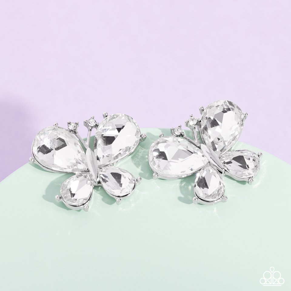 Winged Whimsy - White - Paparazzi Earring Image