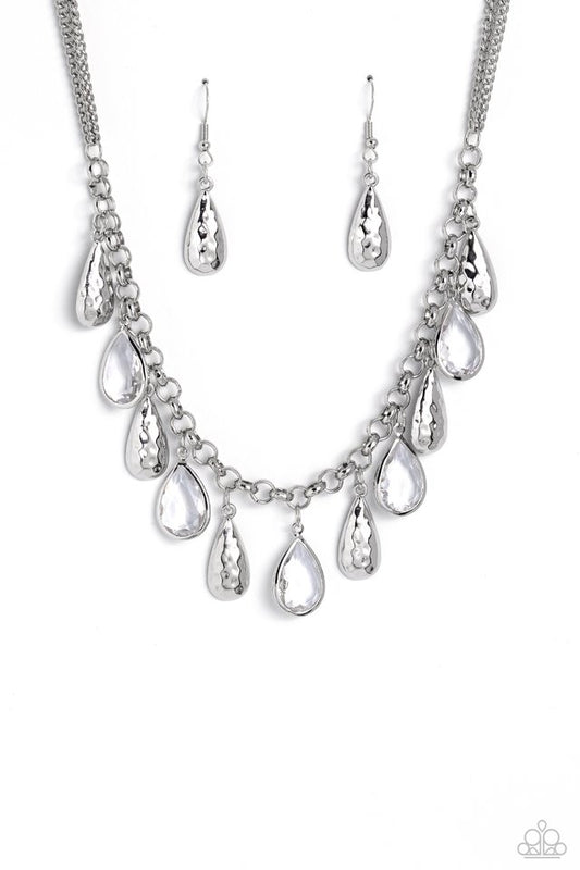 Teardrop Timbre - White - Paparazzi Necklace Image
