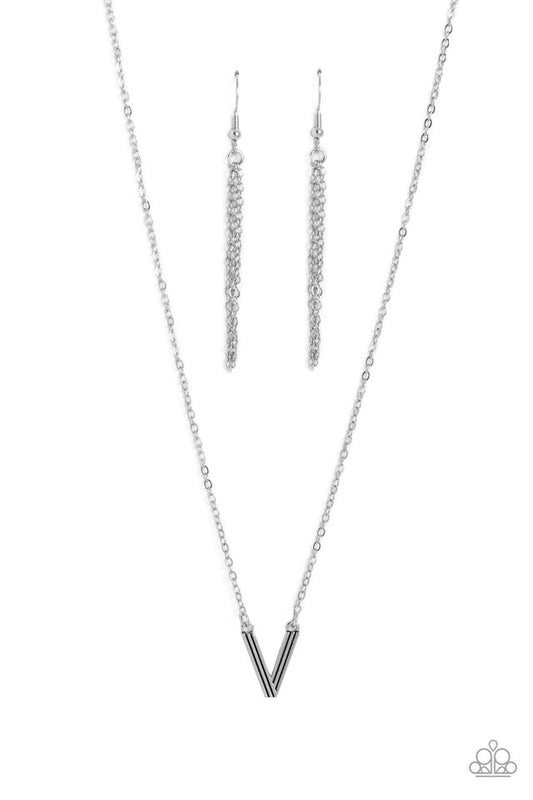 Leave Your Initials - Silver - V - Paparazzi Necklace Image