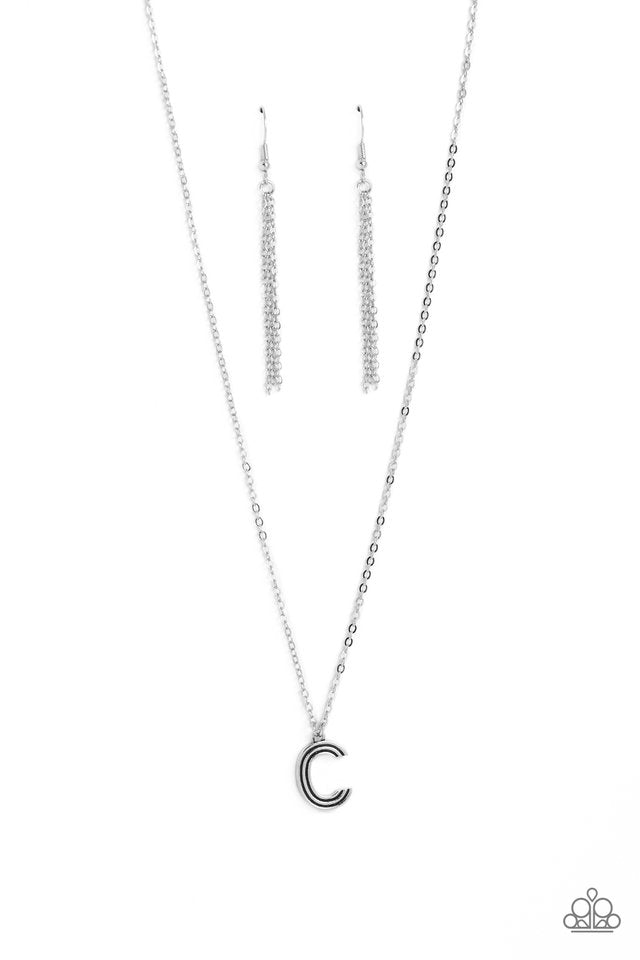 Paparazzi Necklace ~ Leave Your Initials - Silver - V – Paparazzi