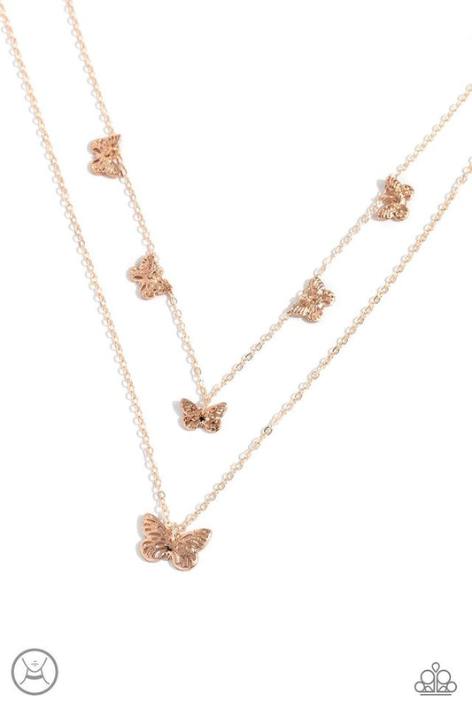 Butterfly Beacon - Rose Gold - Paparazzi Necklace Image