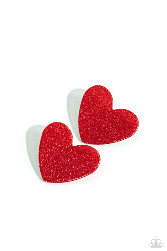 Sparkly Sweethearts - Red - Paparazzi Earring Image