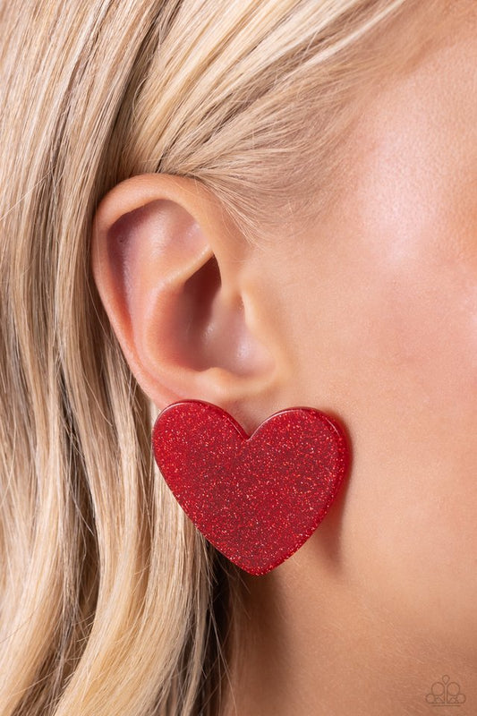 Sparkly Sweethearts - Red - Paparazzi Earring Image