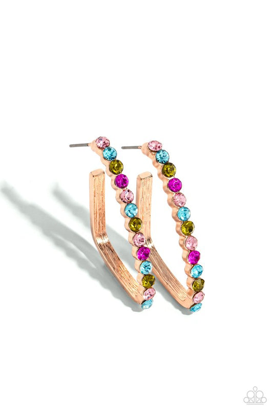 Triangular Tapestry - Rose Gold - Paparazzi Earring Image