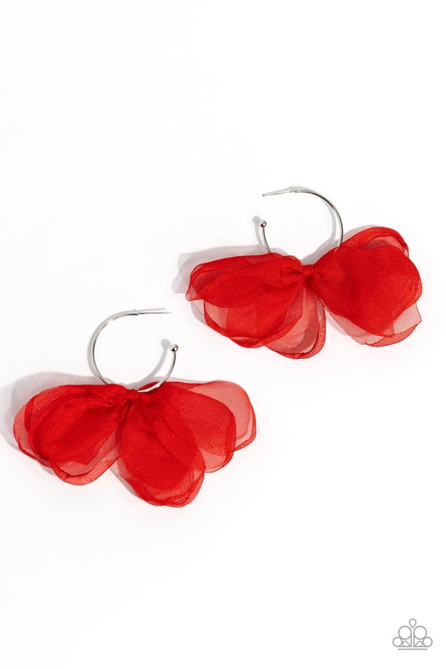 Chiffon Class - Red - Paparazzi Earring Image