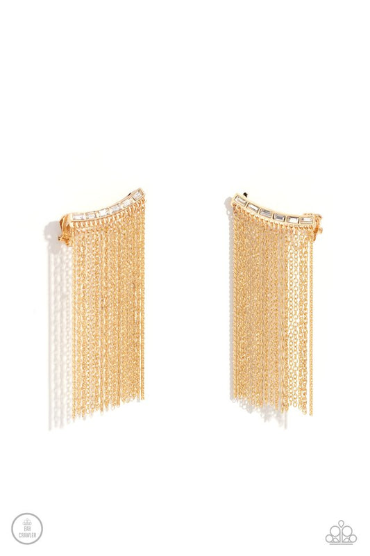 Feuding Fringe - Gold - Paparazzi Earring Image