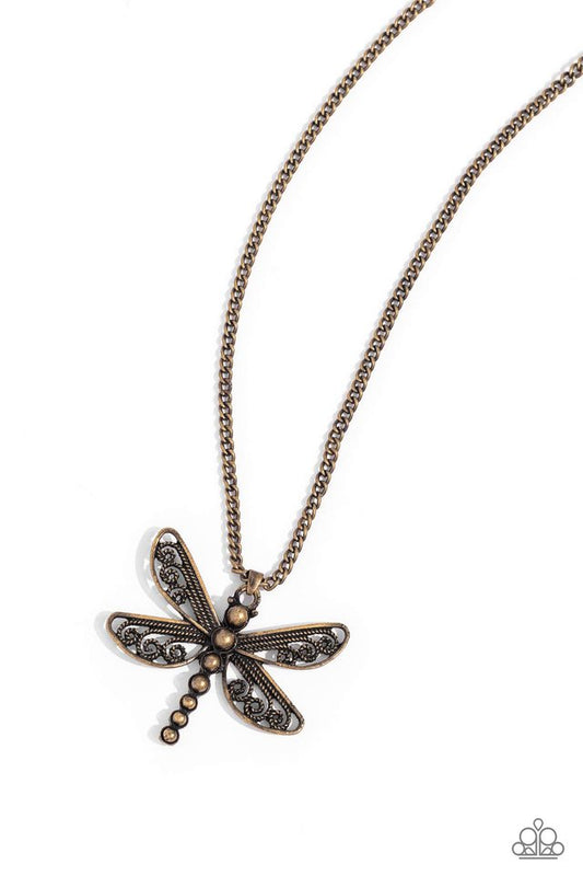 Dragonfly Dance - Brass - Paparazzi Necklace Image