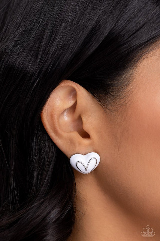 Glimmering Love - White - Paparazzi Earring Image