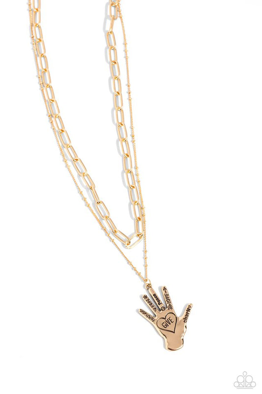 Giving a Hand - Gold - Paparazzi Necklace Image