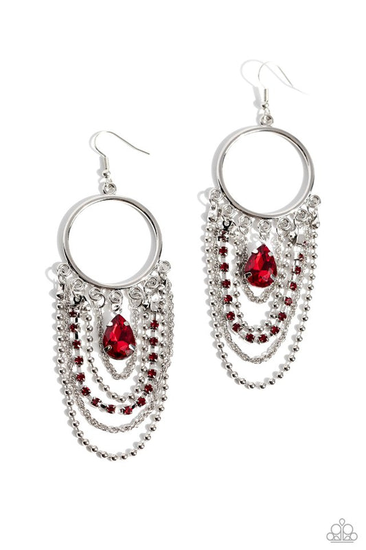 Cascading Clash - Red - Paparazzi Earring Image