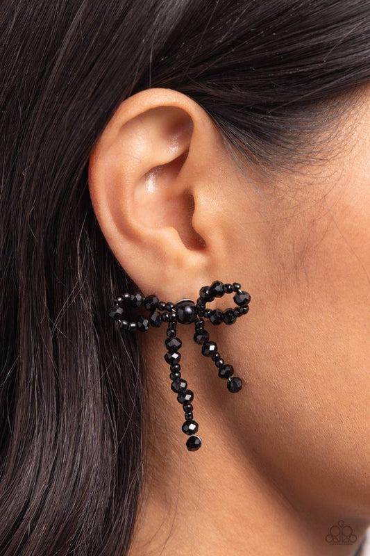 The BOW Must Go On - Black - Paparazzi Earring Image