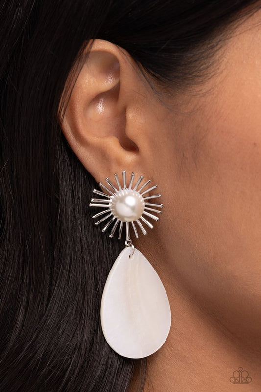 Sunburst Sophistication - White - Paparazzi Earring Image