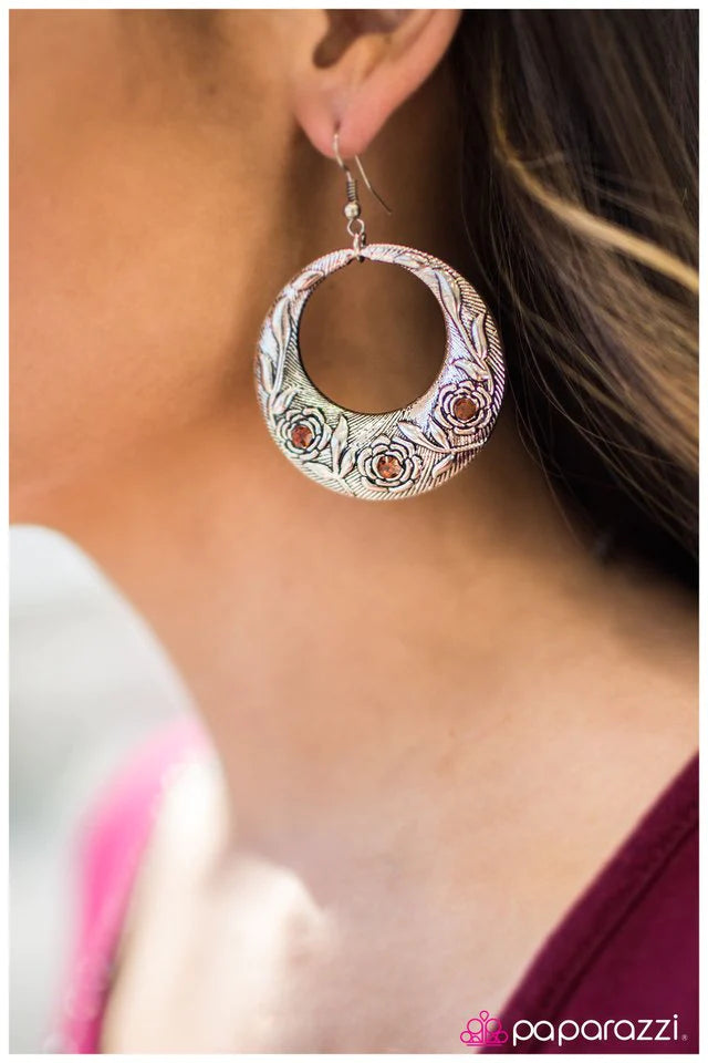 Paparazzi Earring ~ Blooming Borders - Brown