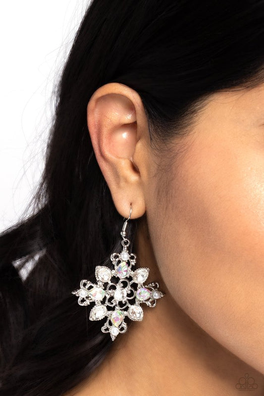 Fancy-Free Florals - White - Paparazzi Earring Image