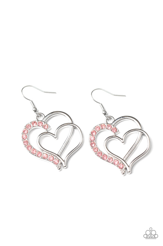 Paparazzi Earring ~ Double the Heartache - Pink