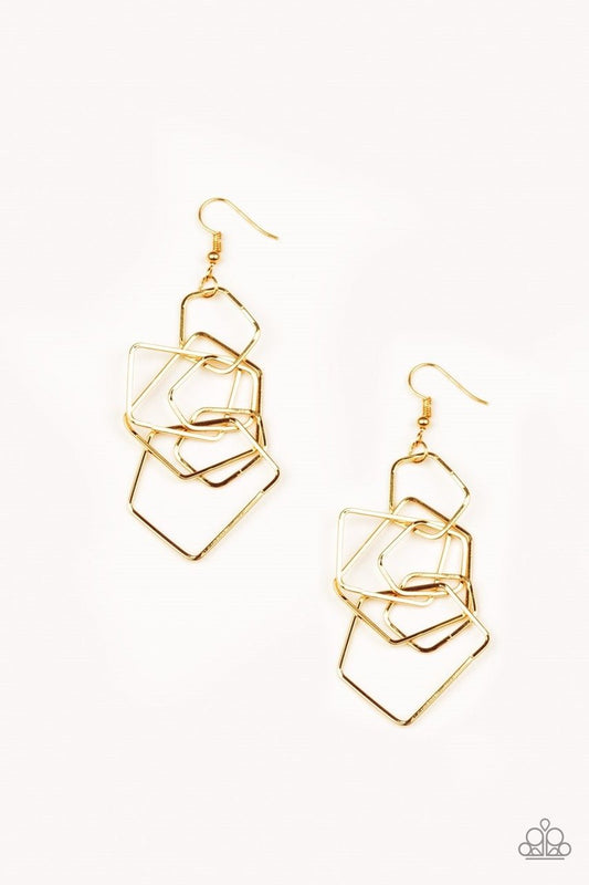 Paparazzi Earring ~ Five-Sided Fabulous - Gold