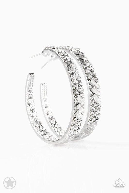 Paparazzi Earring Blockbuster - GLITZY By Association - White
