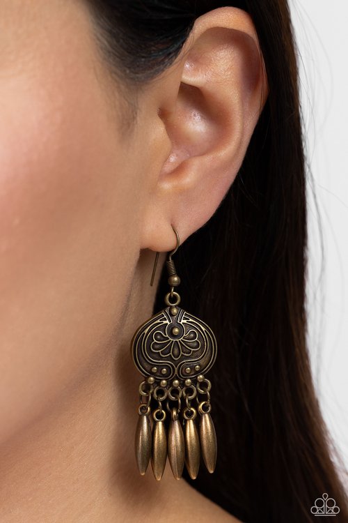 ​Future, PASTURE, and Present - Brass - Paparazzi Earring Image