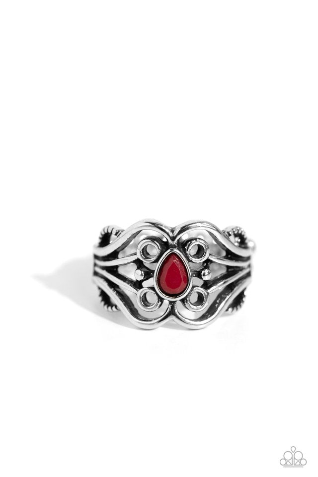 Beautifully BEAD-azzled - Red - Paparazzi Ring Image