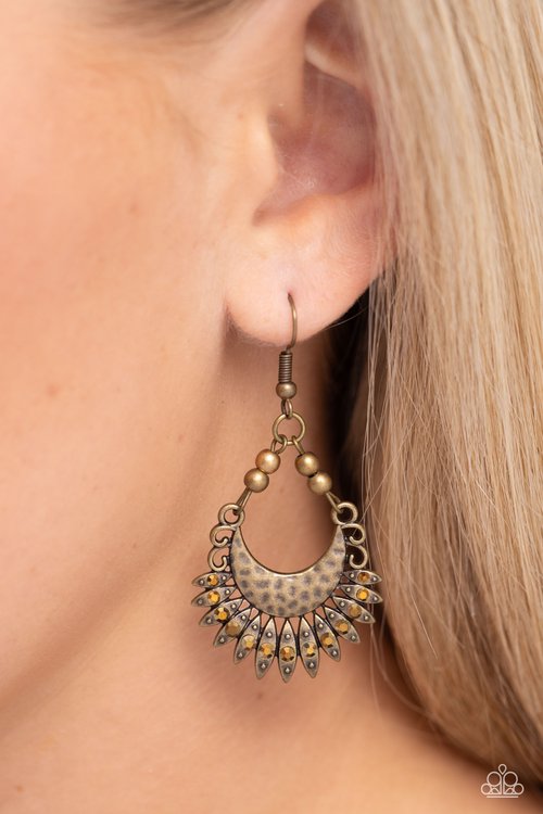 Lunar Luxury - Brass - Paparazzi Earring Image