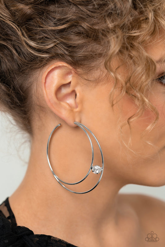 Paparazzi Earring ~ Theater HOOP - White