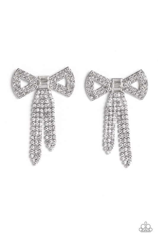 Paparazzi Earring ~ Just BOW With It - White