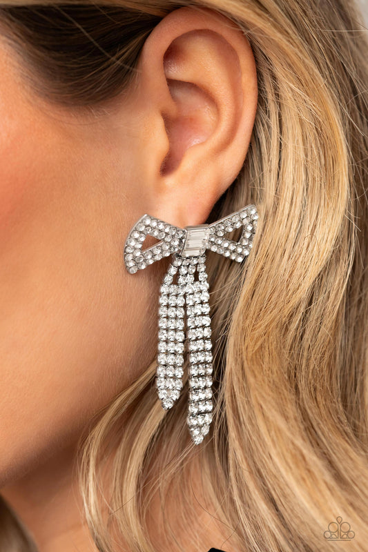 Paparazzi Earring ~ Just BOW With It - White