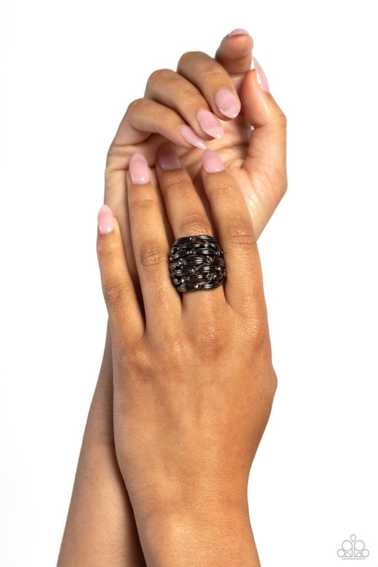 Steadfast Stack - Black - Paparazzi Ring Image