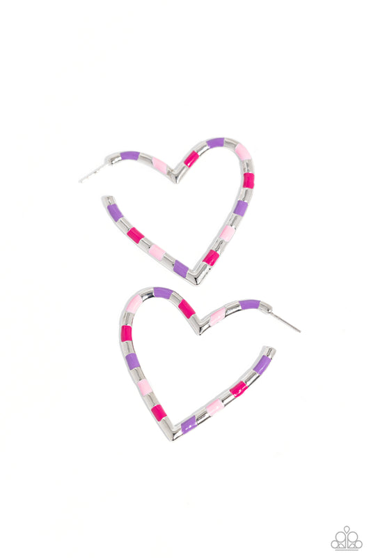 Paparazzi Earring ~ Striped Sweethearts - Pink