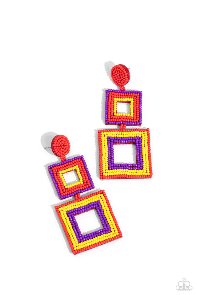 Seize the Squares - Red - Paparazzi Earring Image