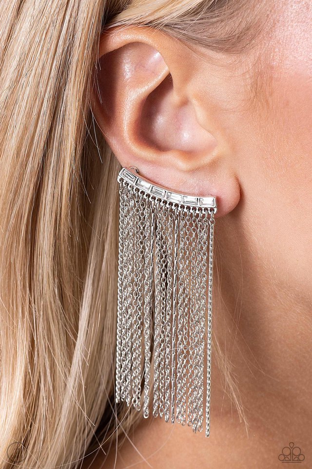 Feuding Fringe - White - Paparazzi Earring Image