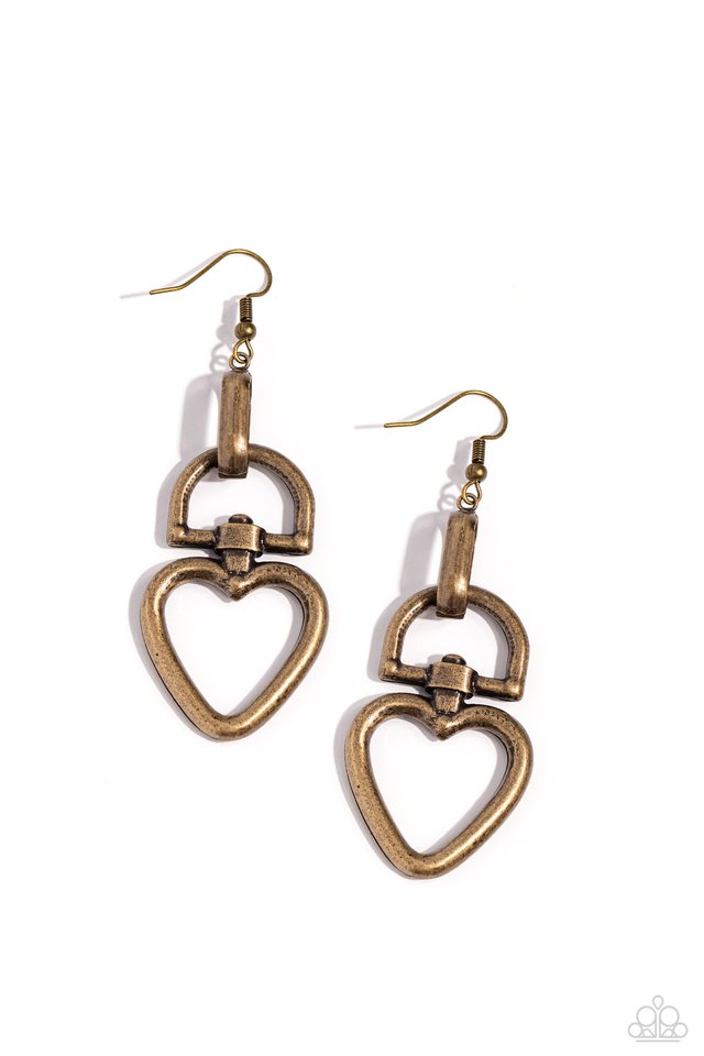 Padlock Your Heart - Brass - Paparazzi Earring Image