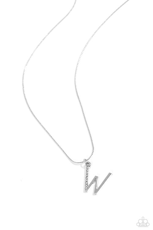 Letter of the Law - White - W - White - Paparazzi Necklace Image