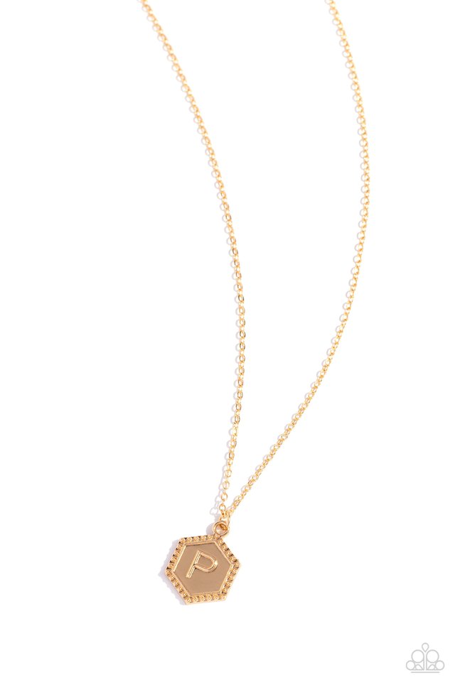 Emblematic Elegance - Gold - P - Paparazzi Necklace Image