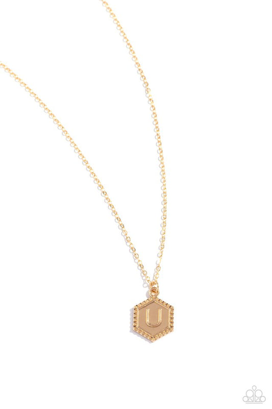 Emblematic Elegance - Gold - U - Paparazzi Necklace Image