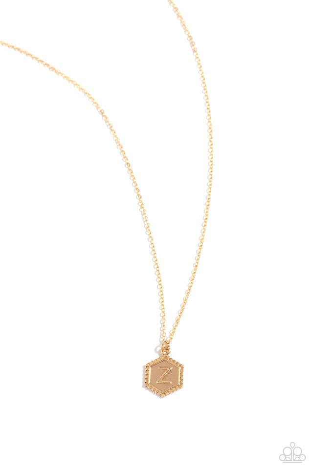 Emblematic Elegance - Gold - Z - Paparazzi Necklace Image