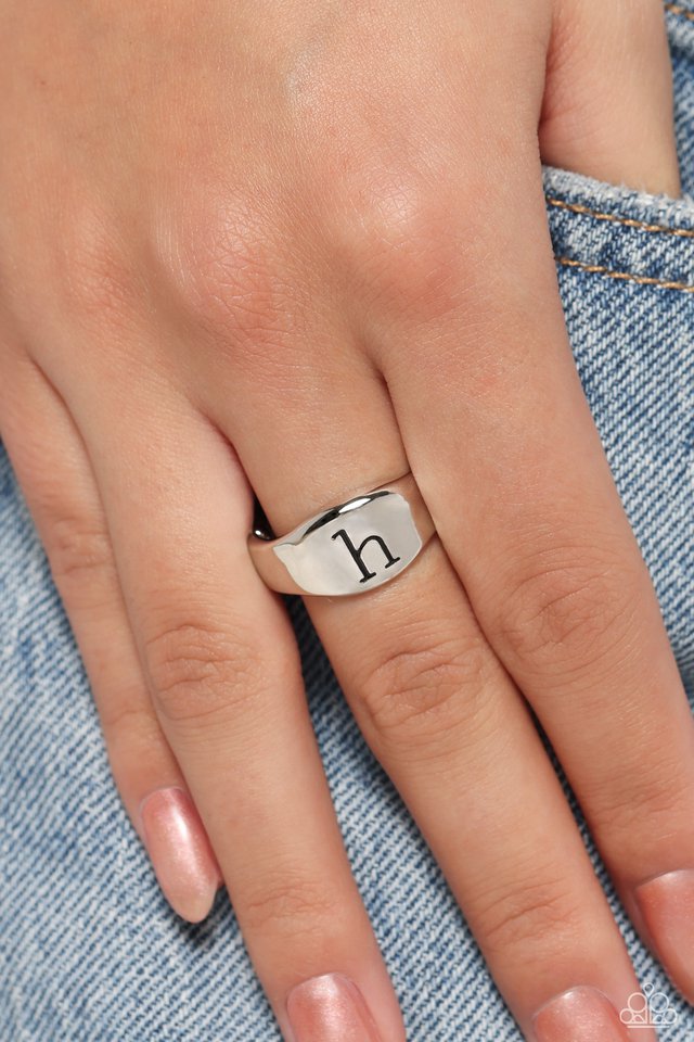 Monogram Memento - Silver - H - Paparazzi Ring Image