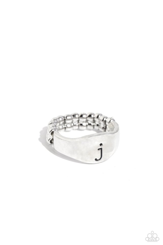 Monogram Memento - Silver - J - Paparazzi Ring Image