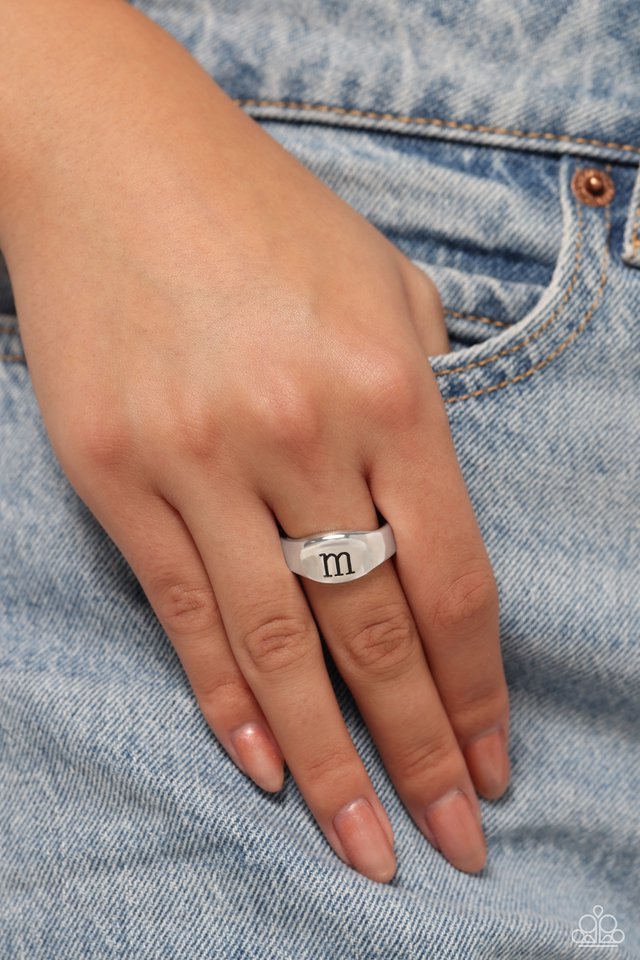 Monogram Memento - Silver - M - Paparazzi Ring Image