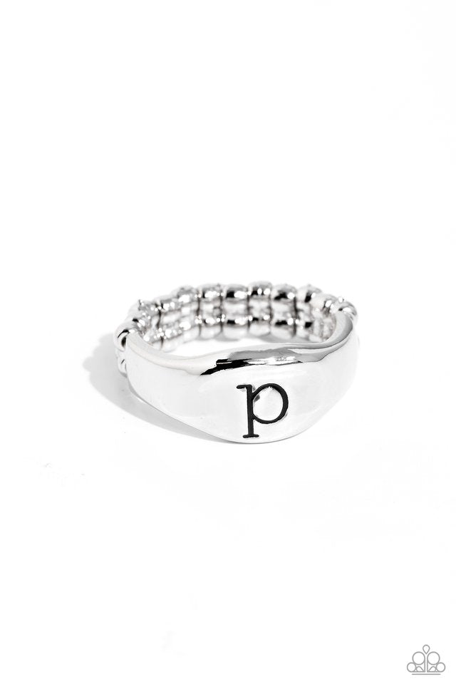 Monogram Memento - Silver - P - Paparazzi Ring Image