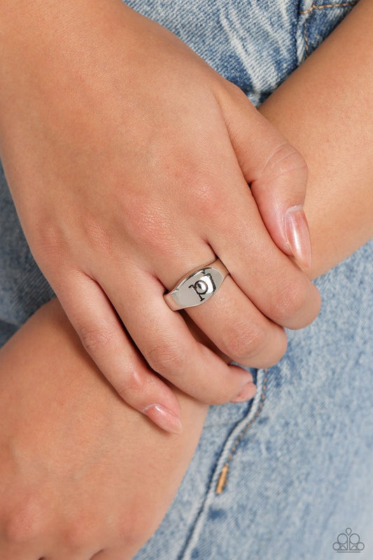 Monogram Memento - Silver - P - Paparazzi Ring Image