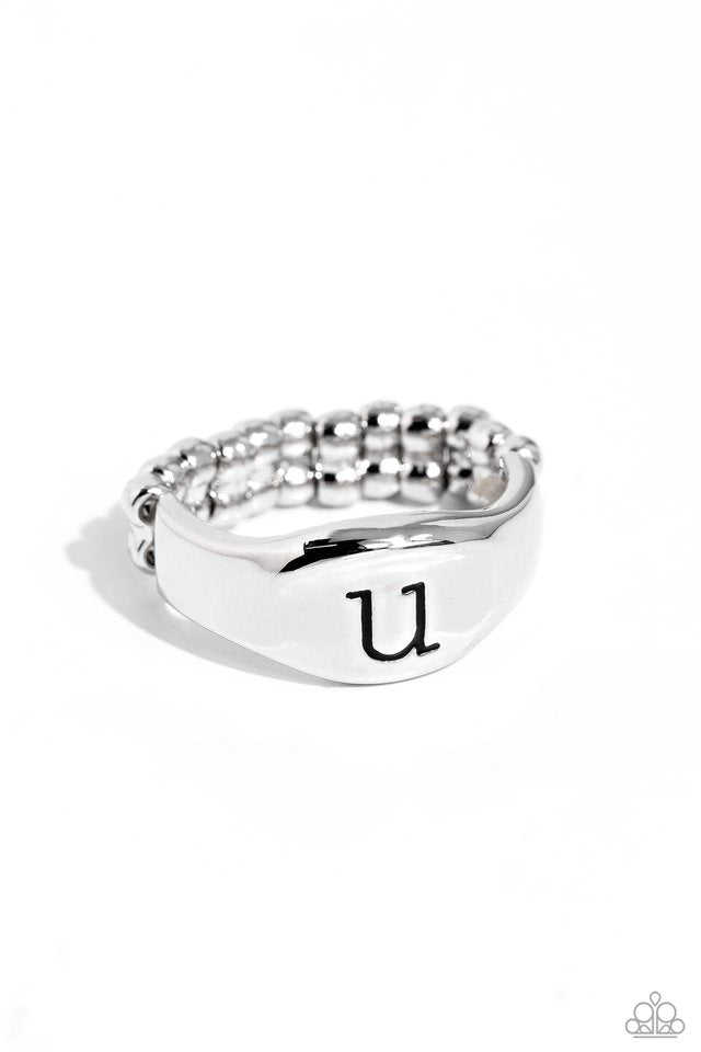 Monogram Memento - Silver - U - Paparazzi Ring Image