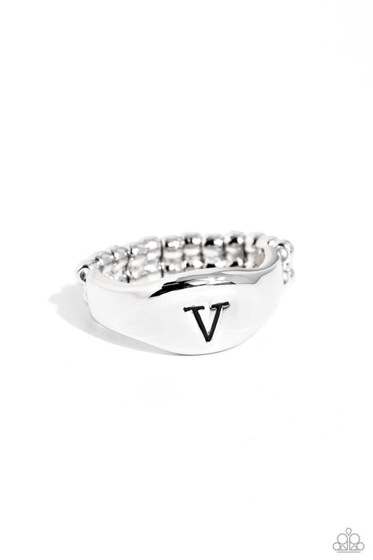 Monogram Memento - Silver - V - Paparazzi Ring Image